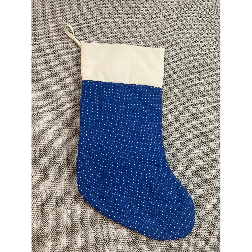 Russ Christmas Stocking‎ Blue Polka Dot Reindeer Wreath Merry Christmas Holiday
